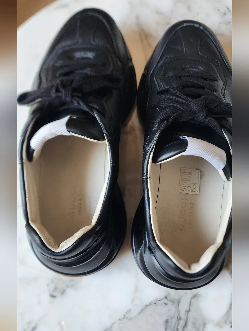 Gucci Rhyton Women's Black Leather Sneakers with Rainbow Logo Graphic Size 7.5 - Picture 8 of 12